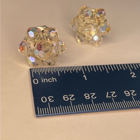 Iridescent Crystal Cluster Clip On Earrings - Picture 4 of 4